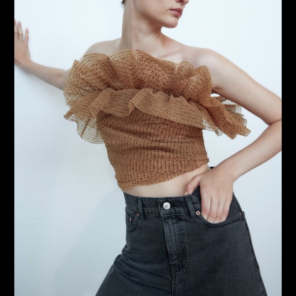 Zara Brown Ruffled Crop Top - Picture 12 of 12